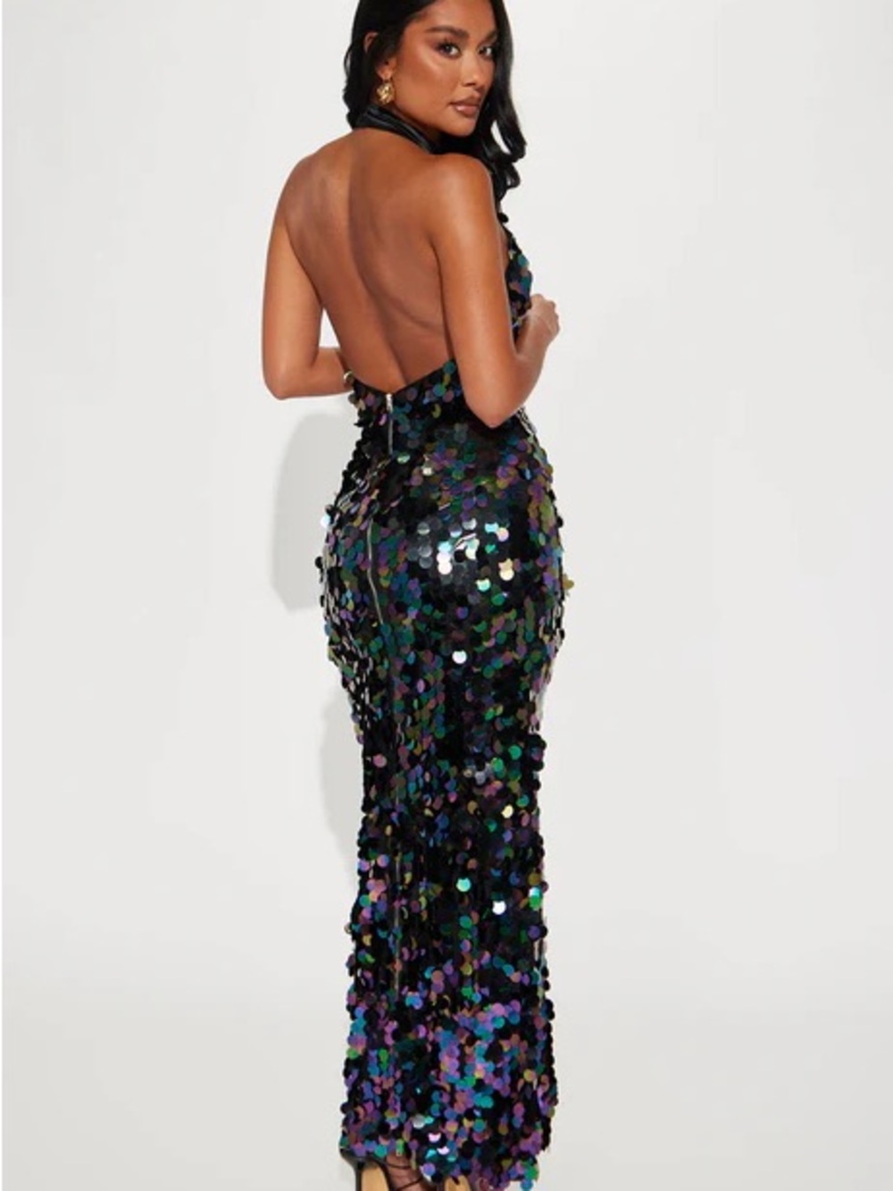 Fashion Nova Iridescent Sequin Maxi Dress - Multicolor